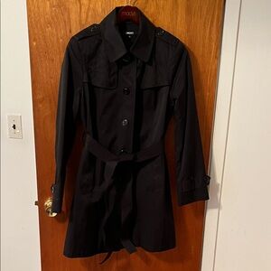 DKNY Black Trench Coat with Belted Waist and Epaulets. New without tag